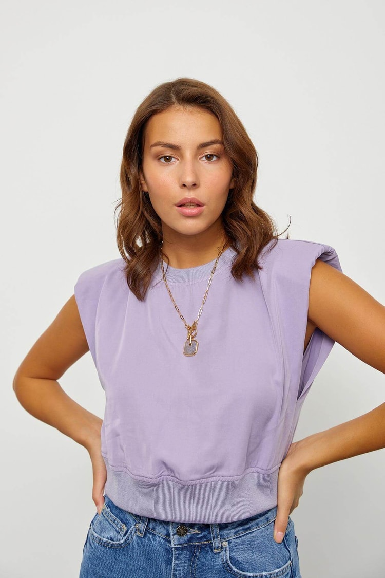 Lila Tencel Vatkalı Crop BluzST050S3054901