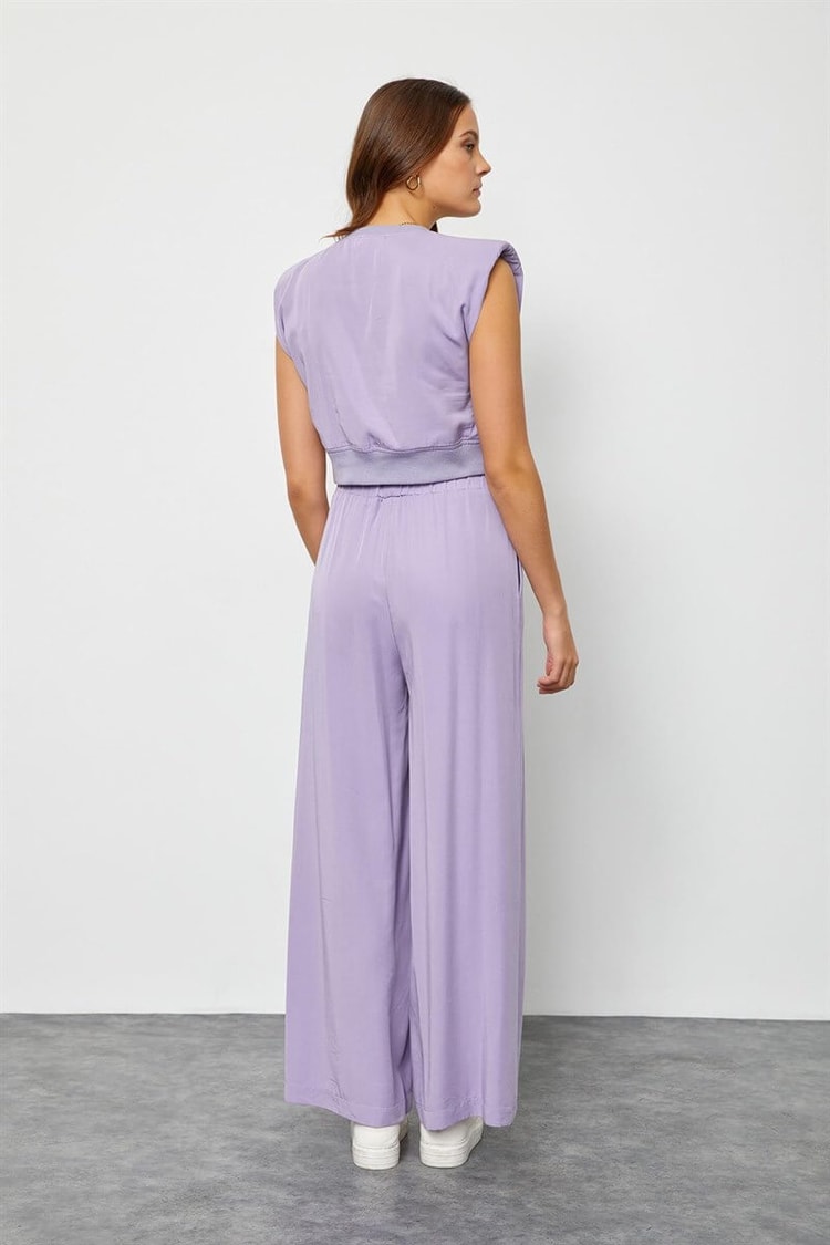 Lila Tencel Yüksek Bel Pantolon Vatkalı Crop Top TakımST050S6006201