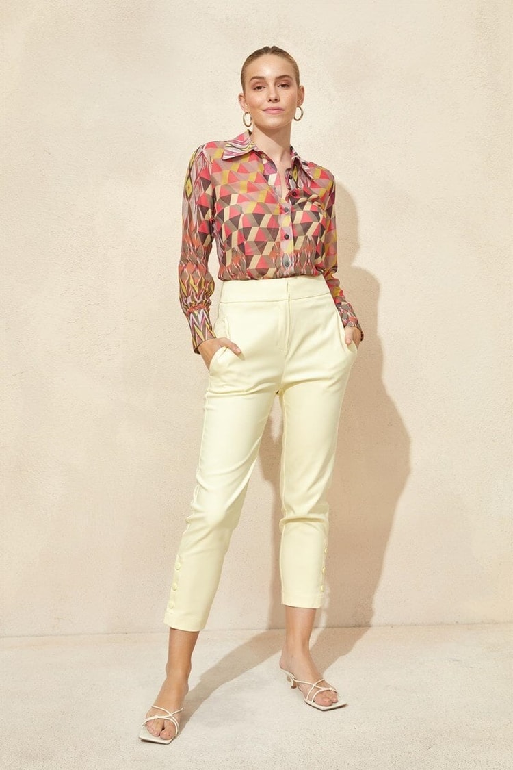 Limon Kremi Yüksek Bel Çıtçıtlı PantolonST050S20430001