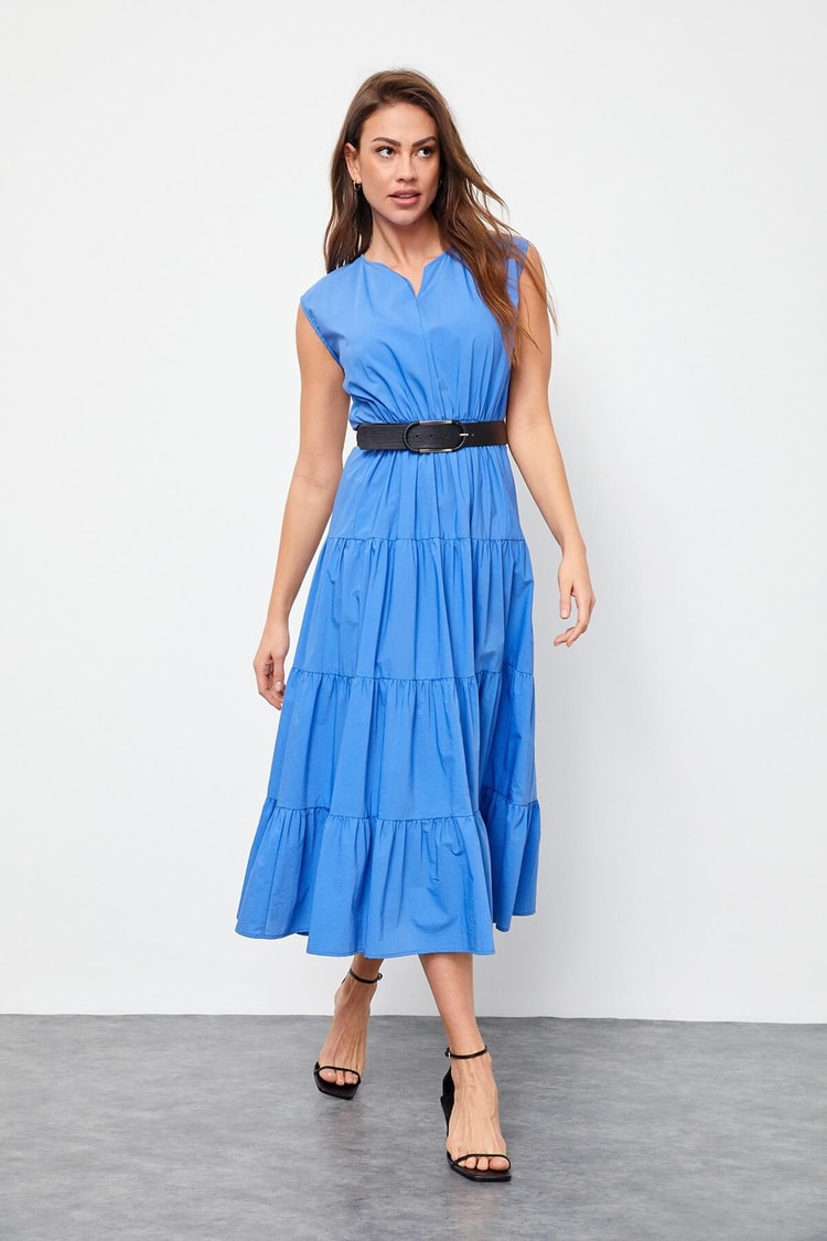 Marina Mavisi Midi Boy Kemerli ElbiseST060S4010081