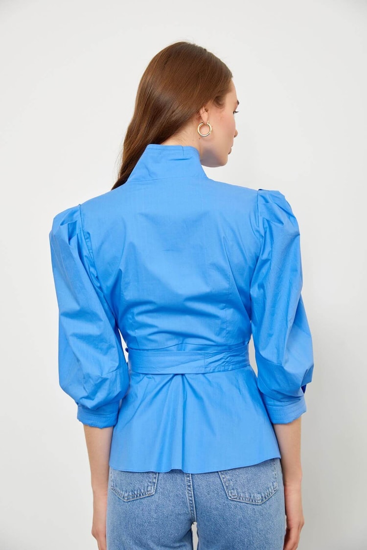 Mavi Bağcık Detaylı Poplin BluzST060S3051901