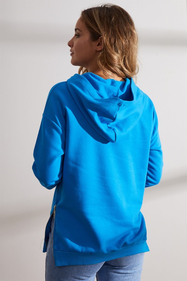 Mavi Kapüşonlu Baskılı SweatshirtST060W7208301