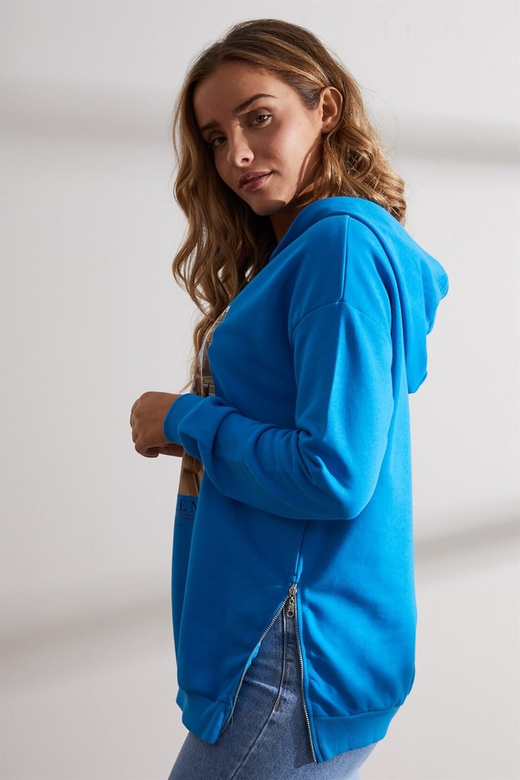 Mavi Kapüşonlu Baskılı SweatshirtST060W7208301