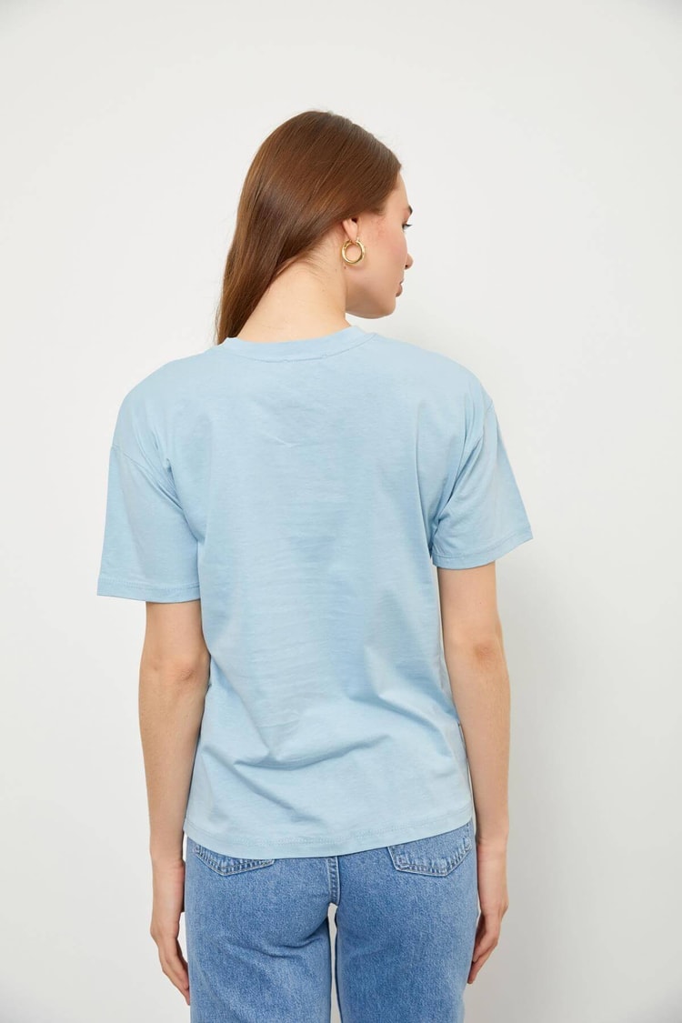 Mavi Kısa Kol Baskılı T-ShirtST060S71223004
