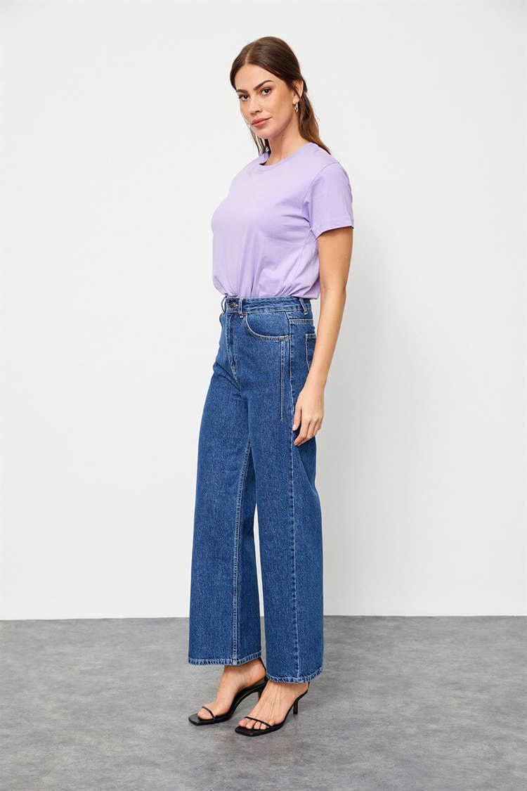 Mavi Yüksek Bel Bol  Paça JeanST060S20437007