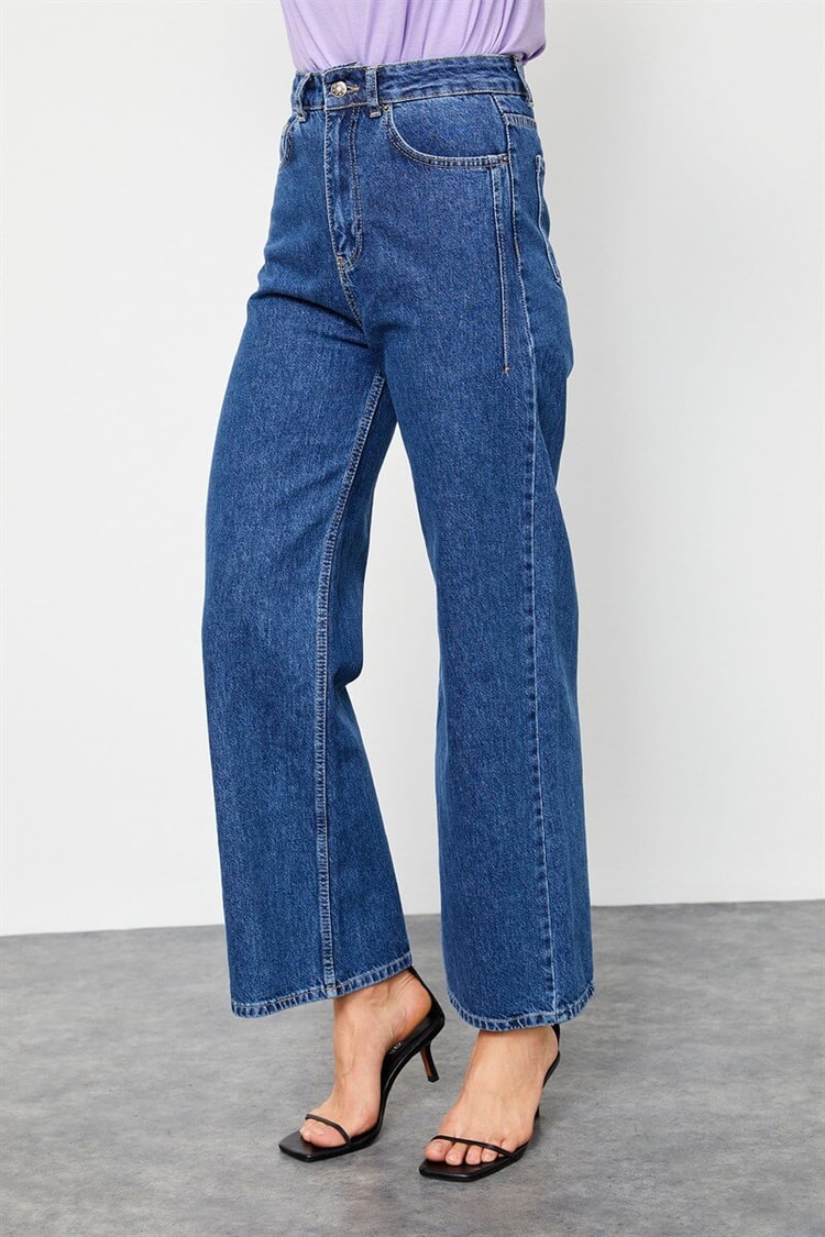 Mavi Yüksek Bel Bol  Paça JeanST060S20437007