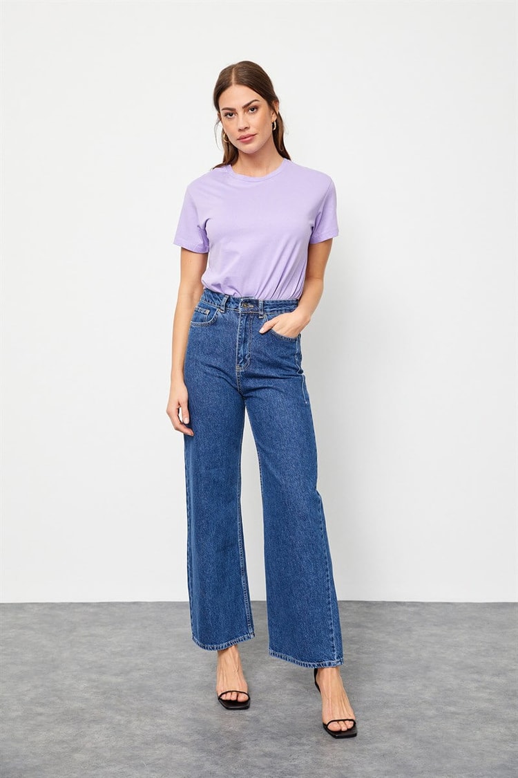Mavi Yüksek Bel Bol  Paça JeanST060S20437007