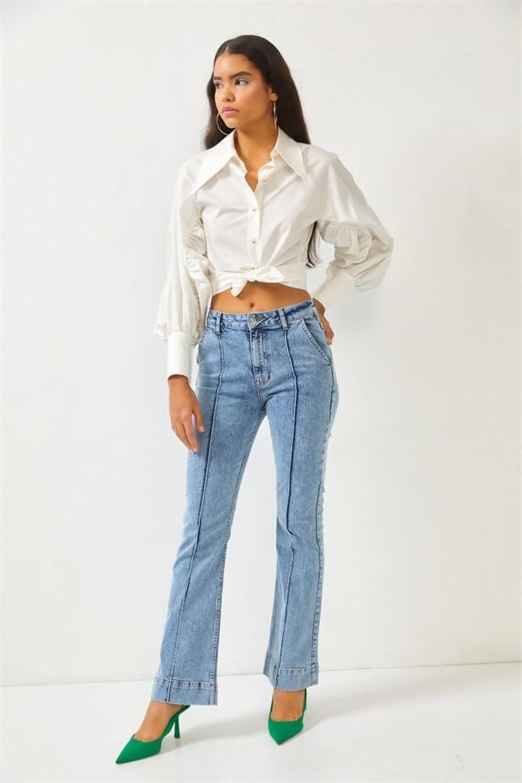 Mavi Yüksek Bel Flare JeanST060S31683001