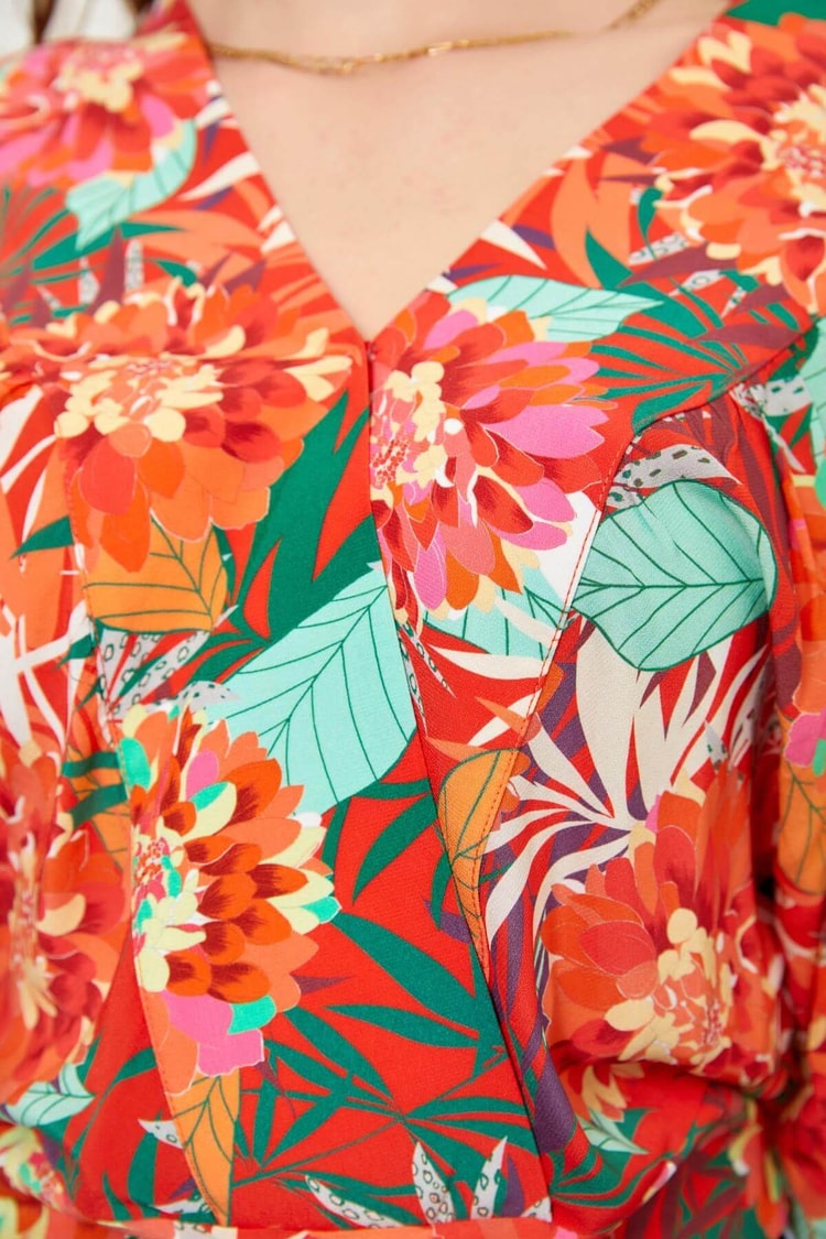 Mercan Floral Desen V Yaka BluzST060S30588001