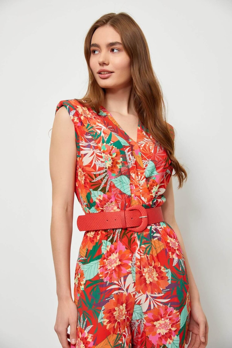 Mercan Floral Desen V Yaka ElbiseST060S28149001