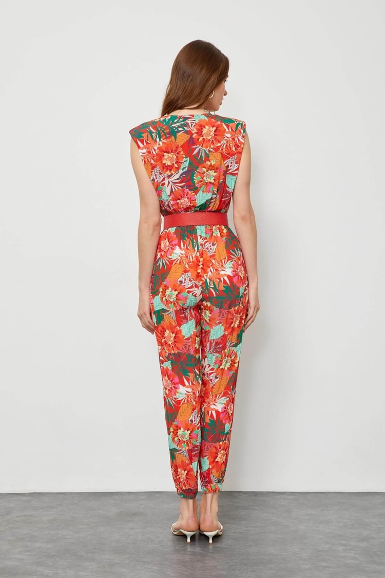 Mercan Floral Desen V Yaka ElbiseST060S28149001