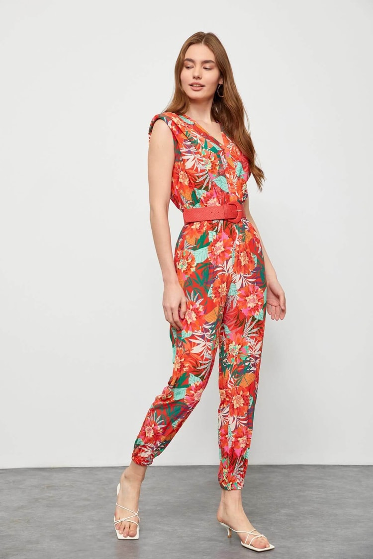 Mercan Floral Desen V Yaka ElbiseST060S28149001