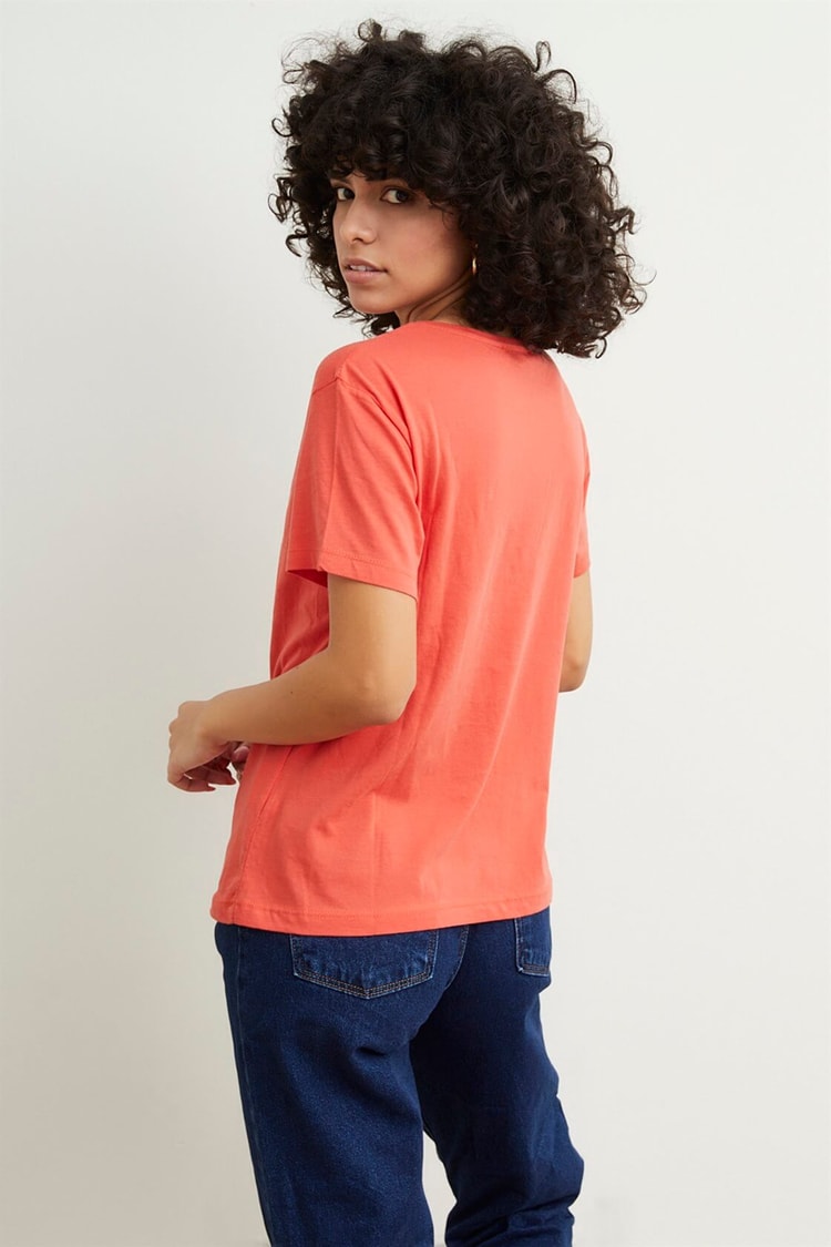 Mercan Kısa Kol Bisiklet Yaka Baskılı T-ShirtST050S7112803