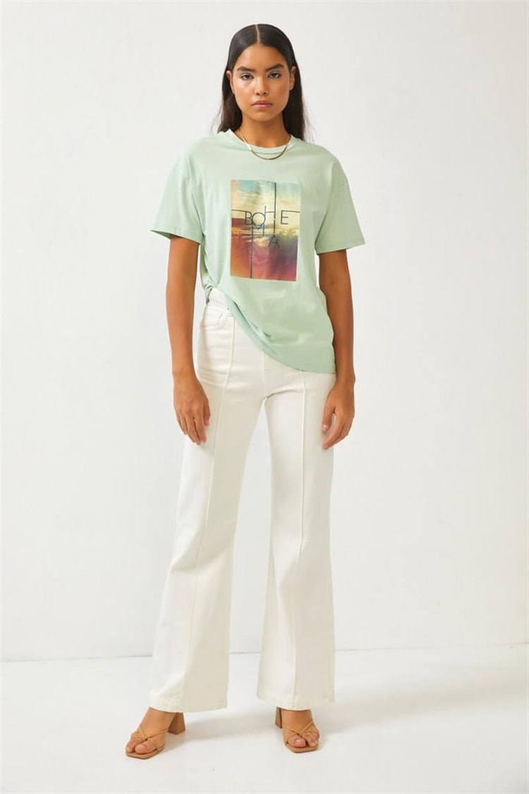 Mint Baskılı Bisiklet Yaka T-ShirtST060S71271001