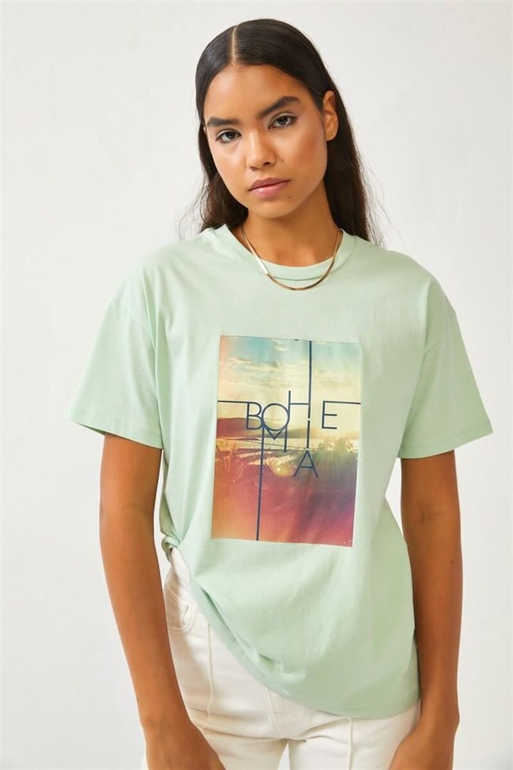 Mint Baskılı Bisiklet Yaka T-ShirtST060S71271001