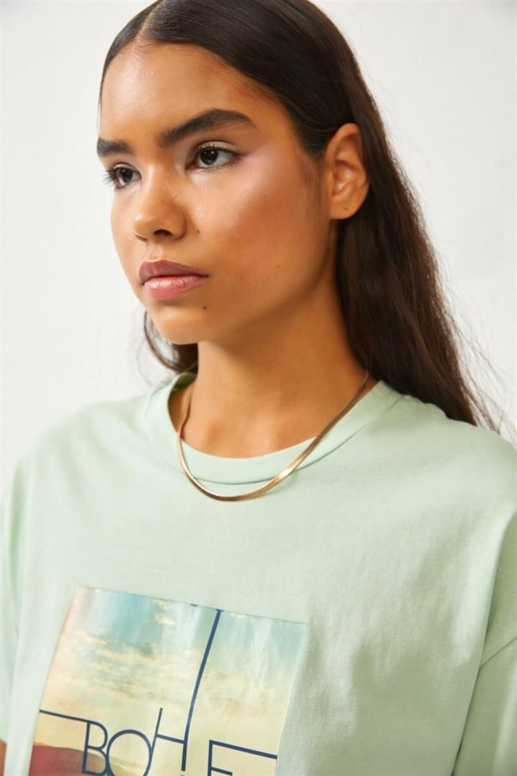Mint Baskılı Bisiklet Yaka T-ShirtST060S71271001
