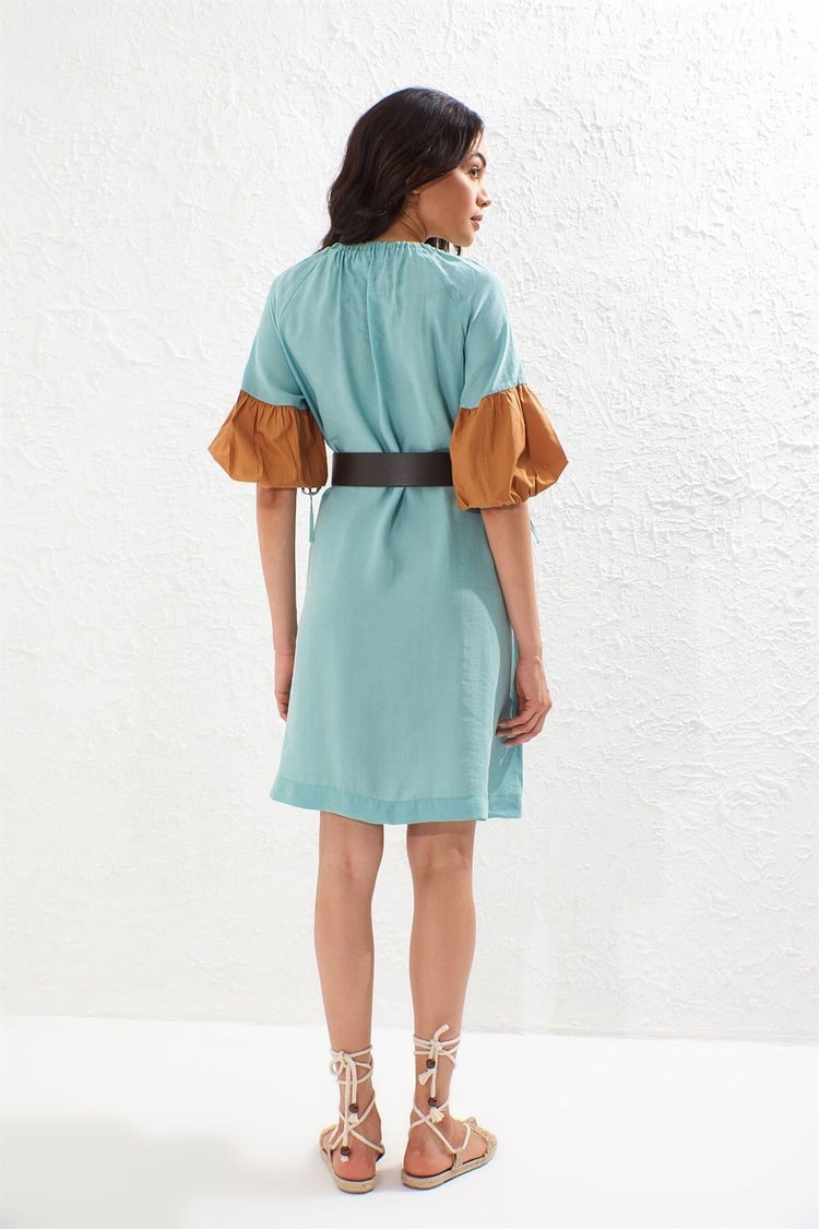 Mint-Camel  Bağcık Yaka Balon Kol Colorblock TunikST050S4050801