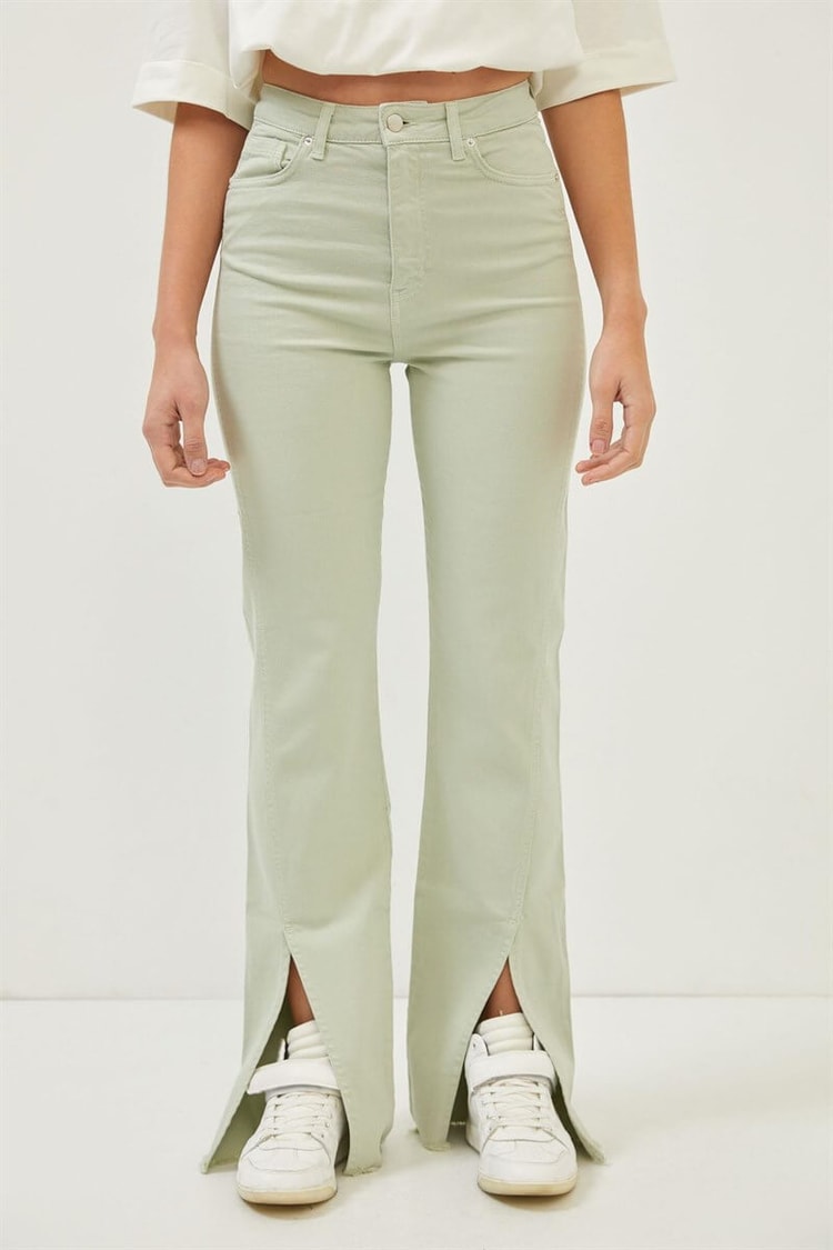 Mint Paçaları Yırtmaç Detaylı Yüksek Bel Wide Leg JeanST070S31744002