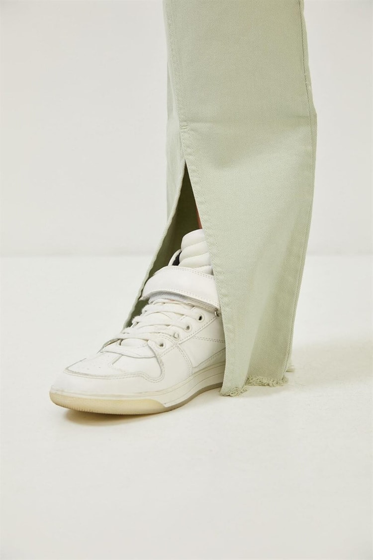 Mint Paçaları Yırtmaç Detaylı Yüksek Bel Wide Leg JeanST070S31744002