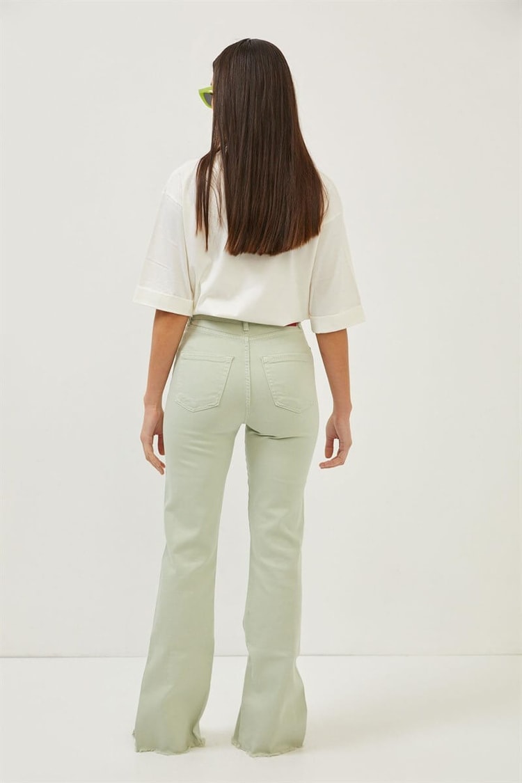 Mint Paçaları Yırtmaç Detaylı Yüksek Bel Wide Leg JeanST070S31744002