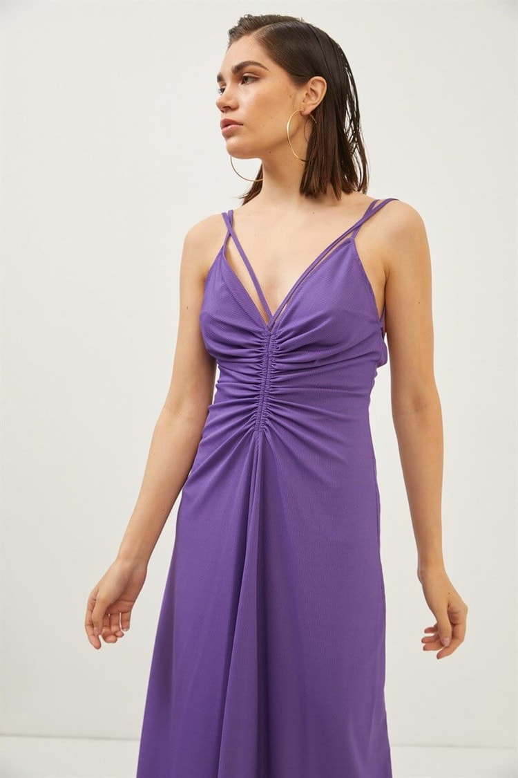 Mor Askılı Drape Detaylı ElbiseST060S40125101