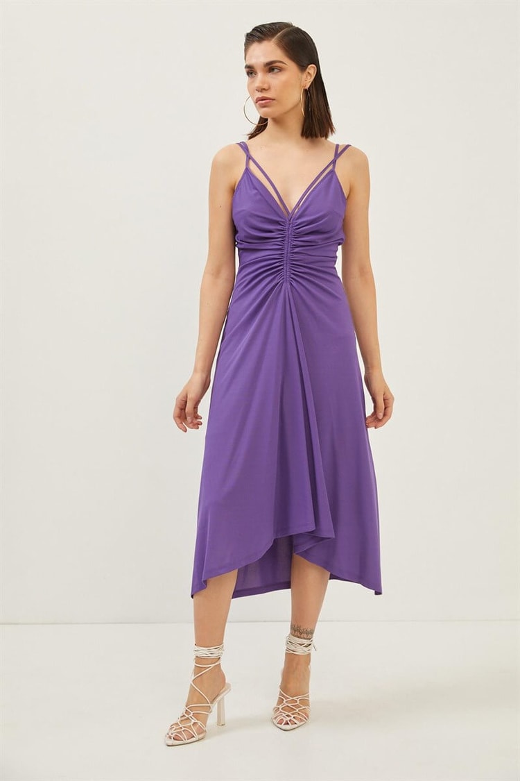 Mor Askılı Drape Detaylı ElbiseST060S40125101