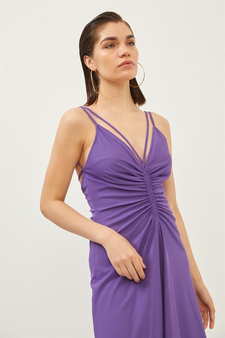 Mor Askılı Drape Detaylı ElbiseST060S40125101