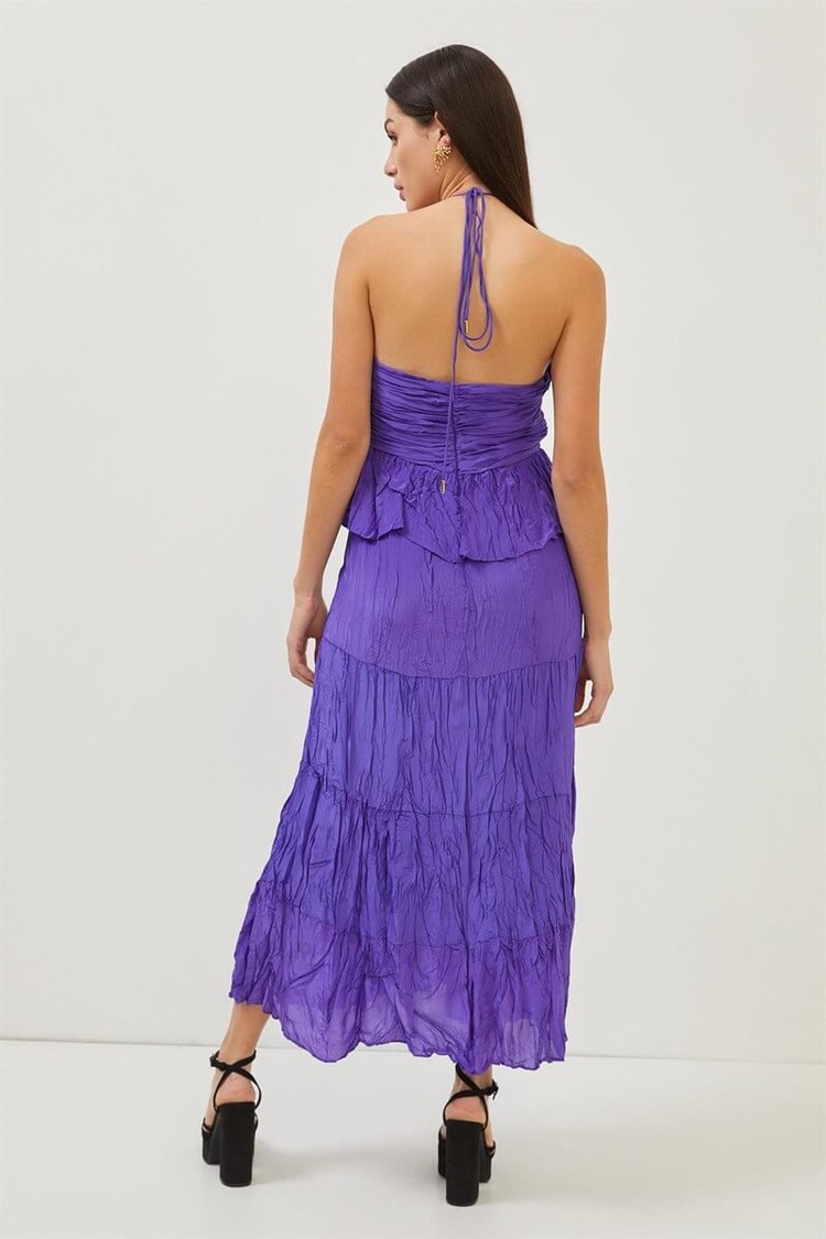 Mor Boyundan Bağlamalı Drape Detaylı Fırfırlı ElbiseST070S40155901