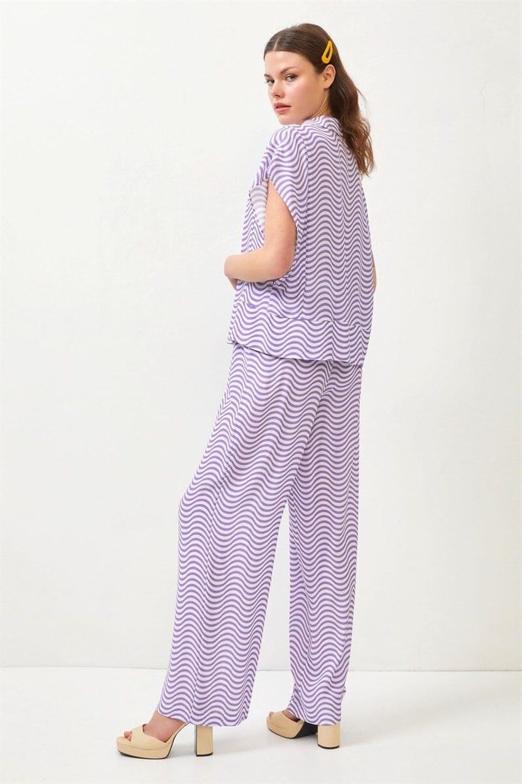Mor Çizgili Oversize GömlekST060S55228001