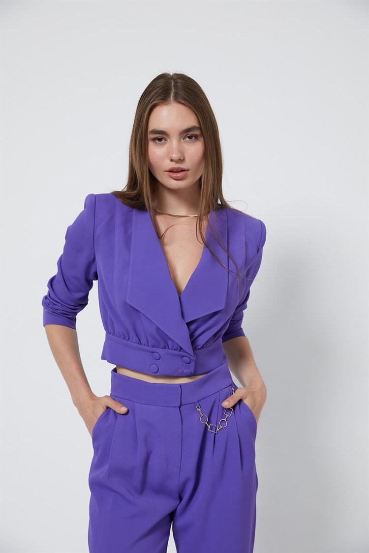 Mor Crop Ceket Zincirli Pantolon TakımST060W90247002