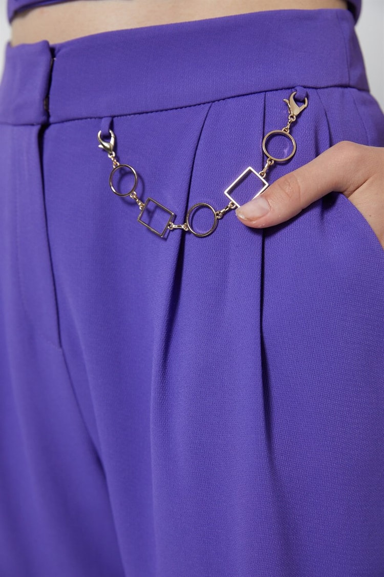 Mor Crop Ceket Zincirli Pantolon TakımST060W90247002