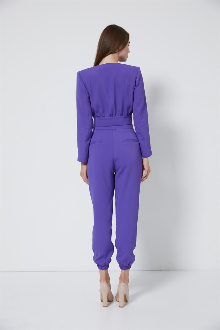 Mor Crop Ceket Zincirli Pantolon TakımST060W90247002