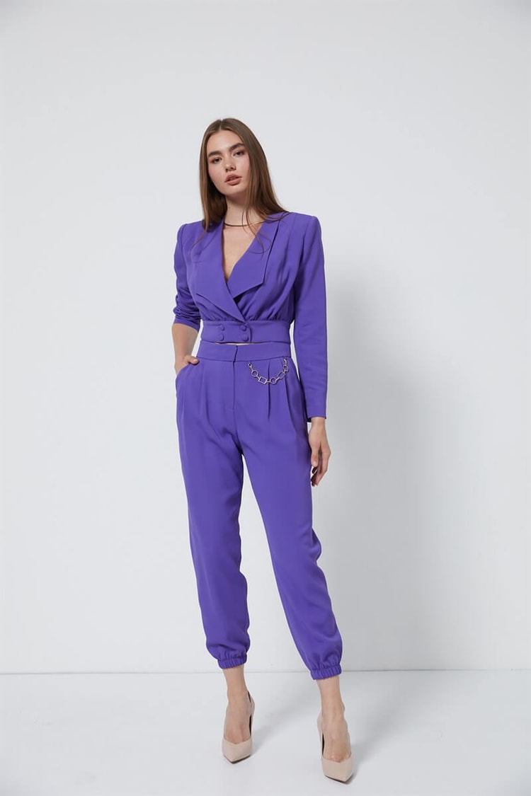 Mor Crop Ceket Zincirli Pantolon TakımST060W90247002