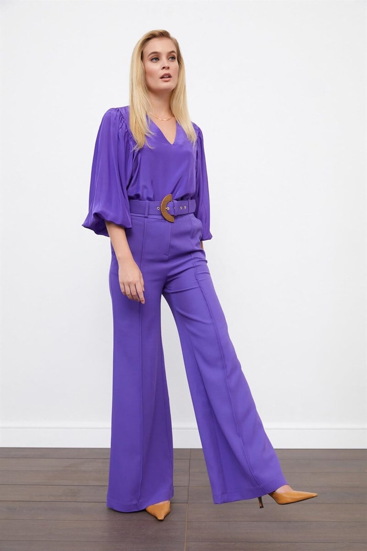 Mor Kemerli İspanyol Paça PantolonST060W20561001
