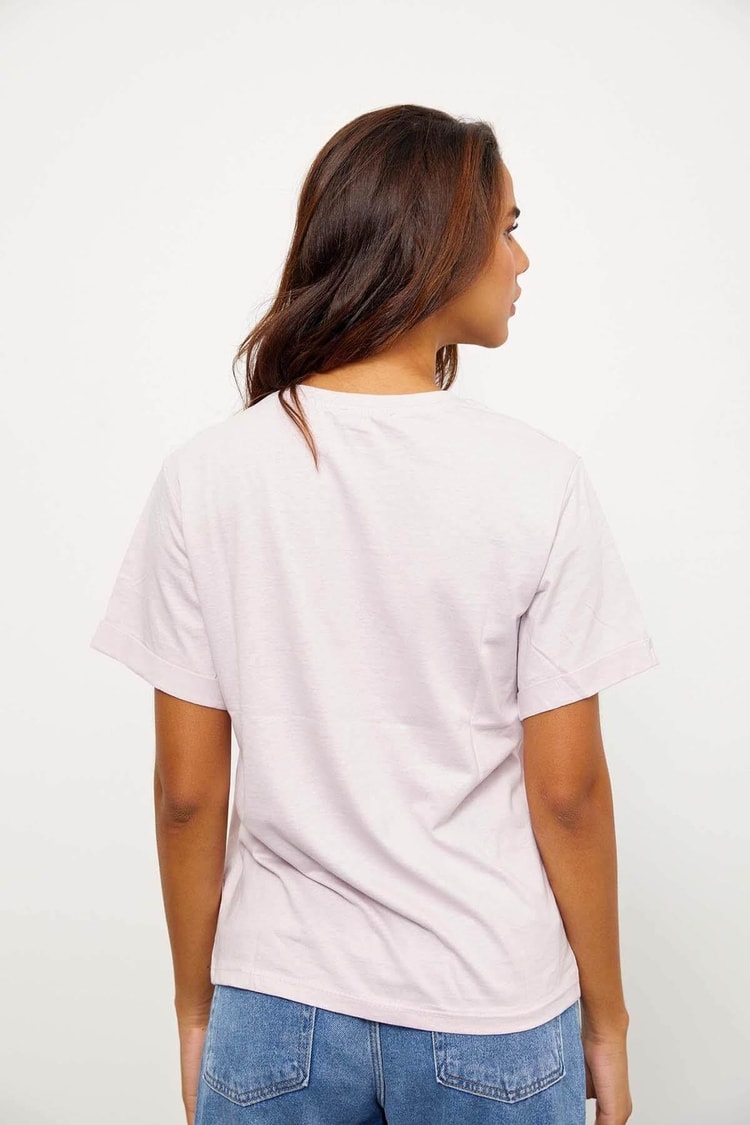 Mor Kısa Kol Baskılı T-ShirtST060S71243004