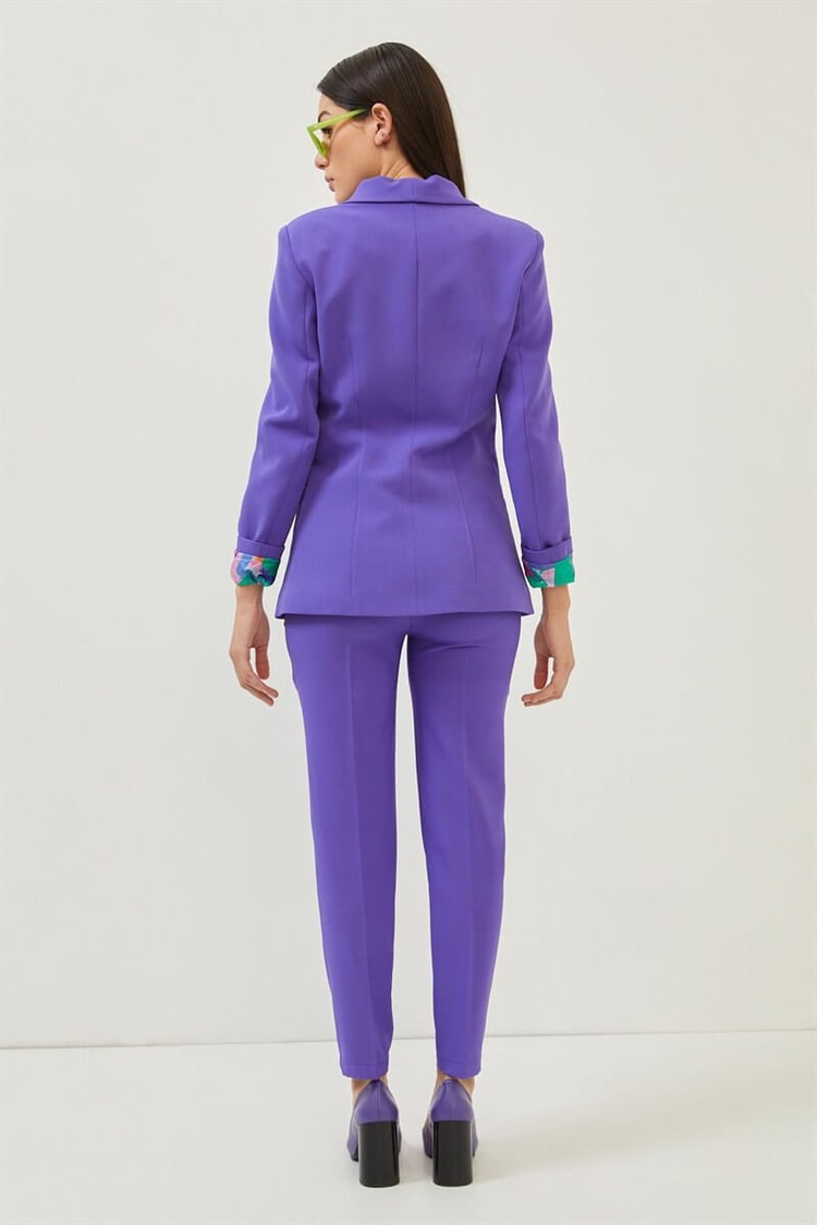 Mor Mono Yaka Blazer Ceket İspanyol Paça Kumaş Pantolon TakımST060S90315002