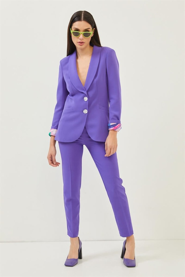 Mor Mono Yaka Blazer Ceket İspanyol Paça Kumaş Pantolon TakımST060S90315002