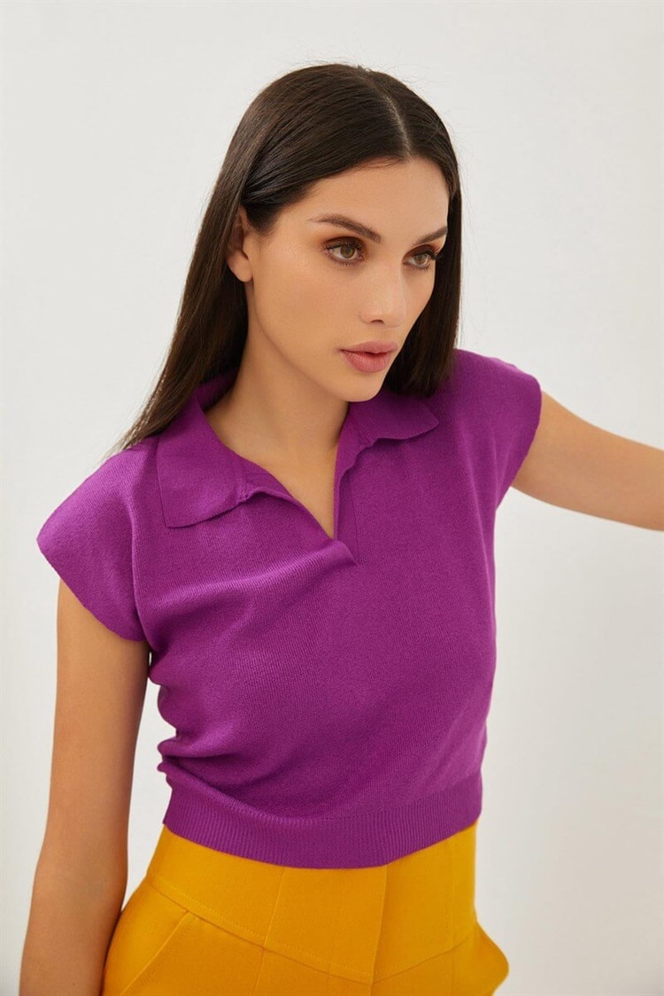 Mor Polo Yaka Kısa Kollu Triko BluzST070S94184002