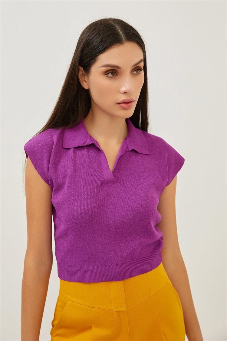 Mor Polo Yaka Kısa Kollu Triko BluzST070S94184002