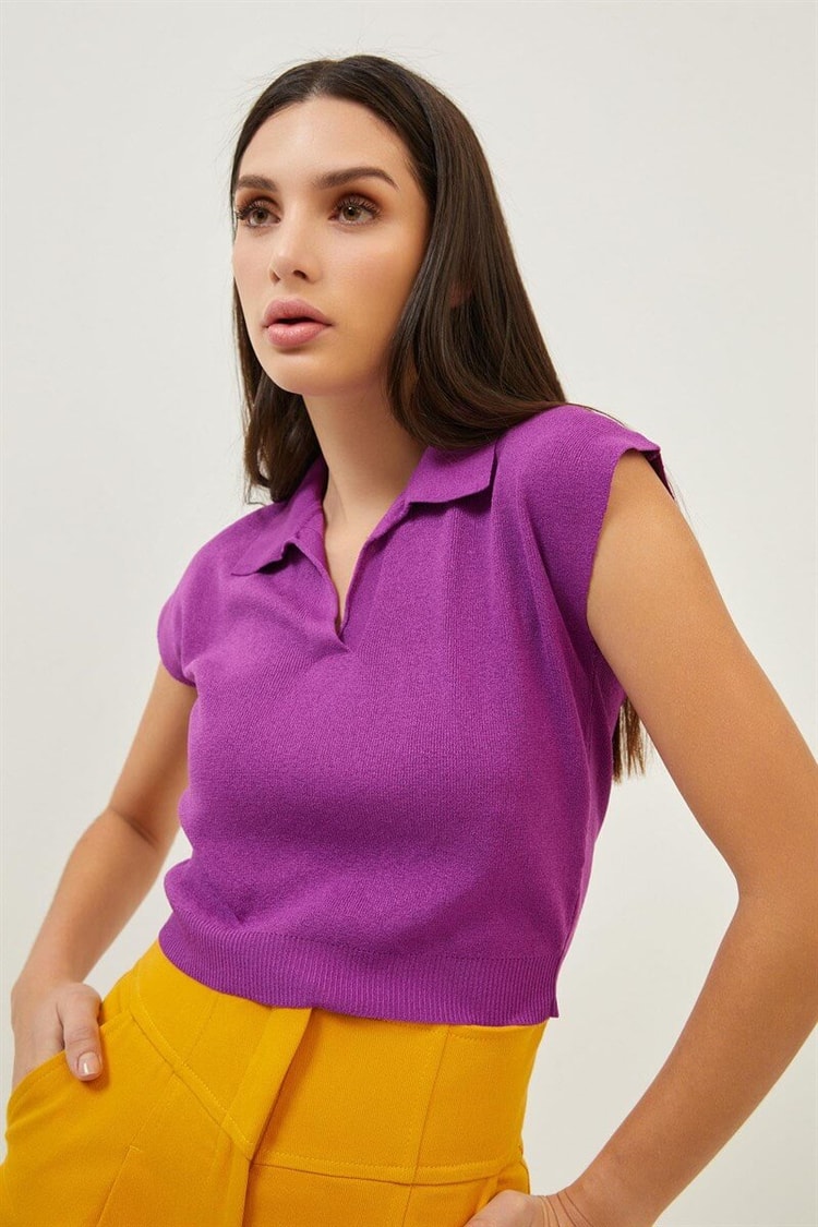 Mor Polo Yaka Kısa Kollu Triko BluzST070S94184002