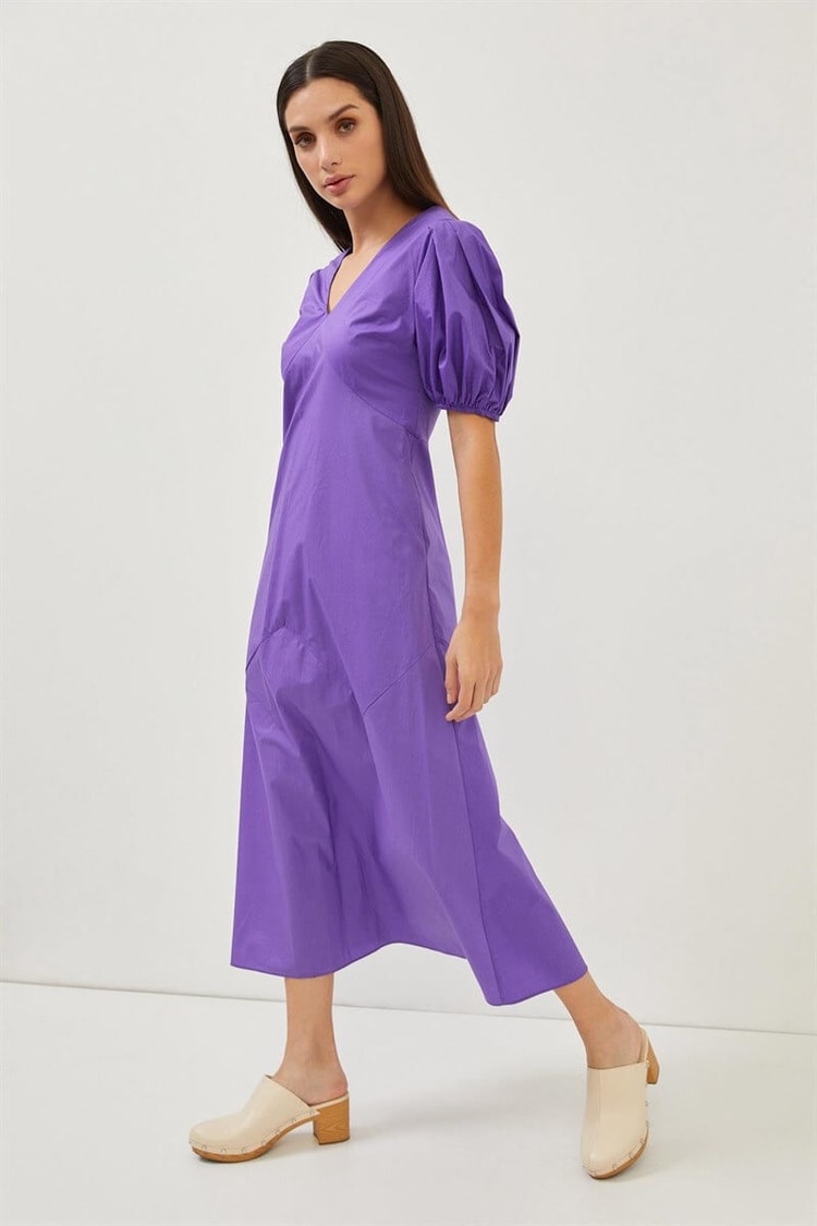 Mor V Yaka Midi ElbiseST060S40001003