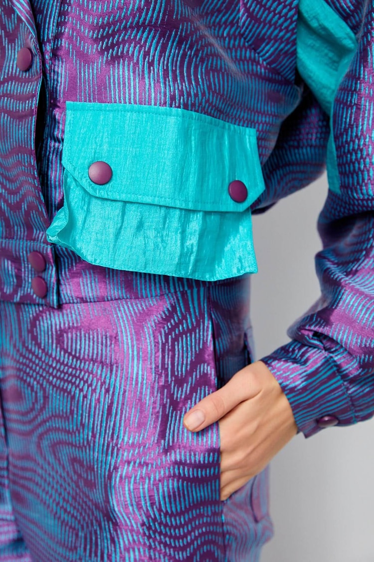 Mor-Yeşil Jakarlı Kumaş Ceket Pantolon TakımST060S60080001