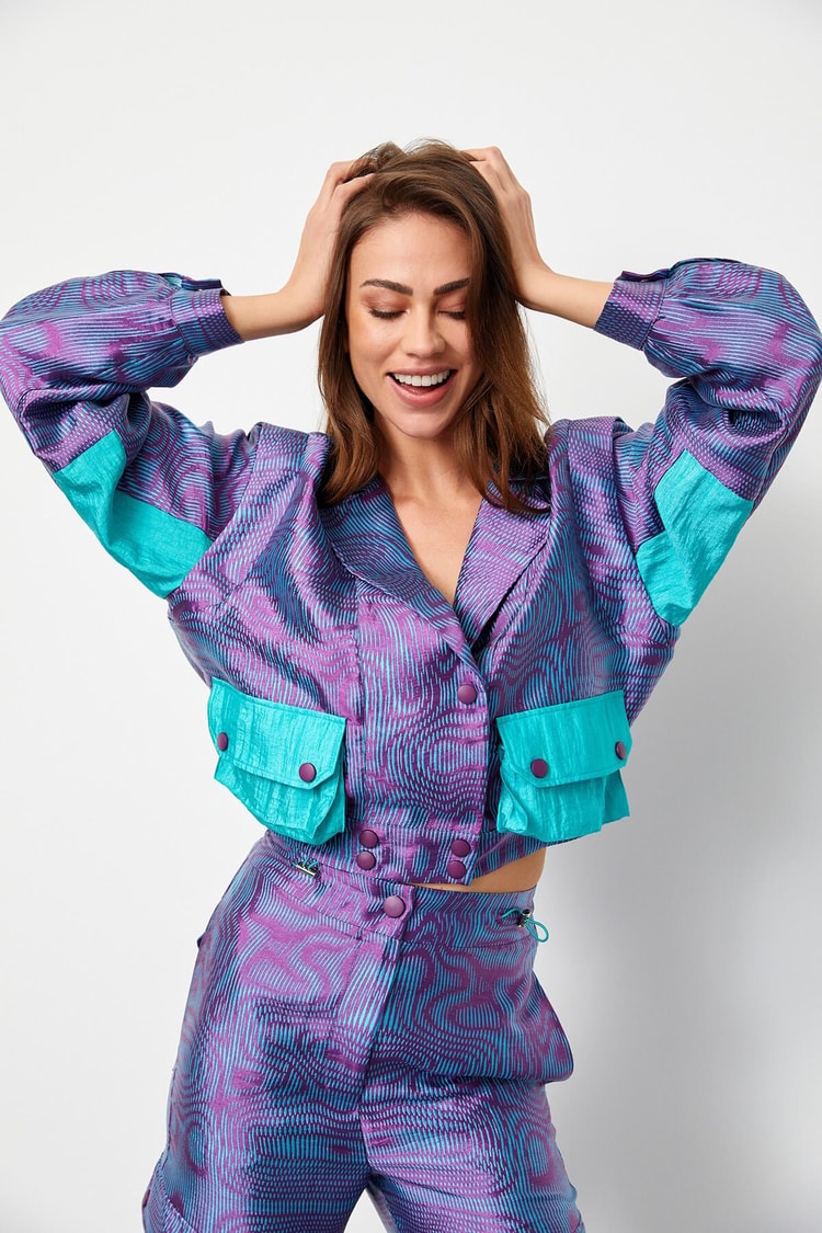 Mor-Yeşil Jakarlı Kumaş Ceket Pantolon TakımST060S60080001