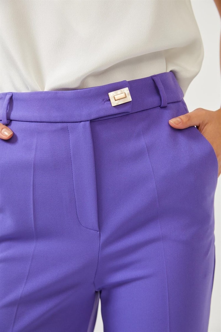 Mor Yüksek Bel Düğme Detaylı Bol Paça PantolonST060S20543001