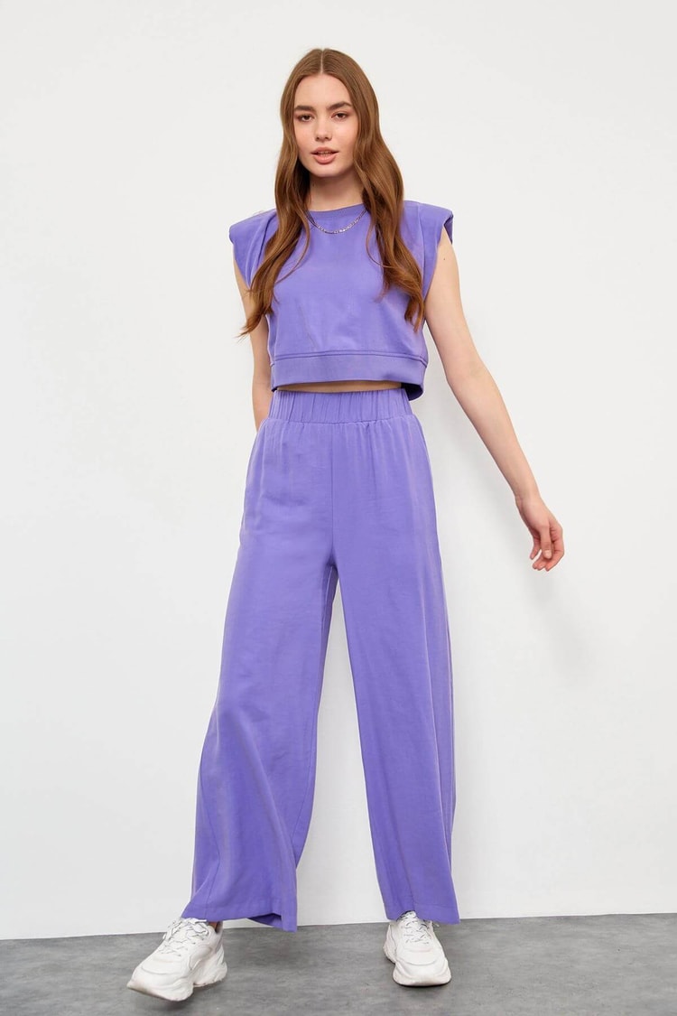 Mor Yüksek Bel Pantolon Vatkalı Crop Top TakımST050S60065001