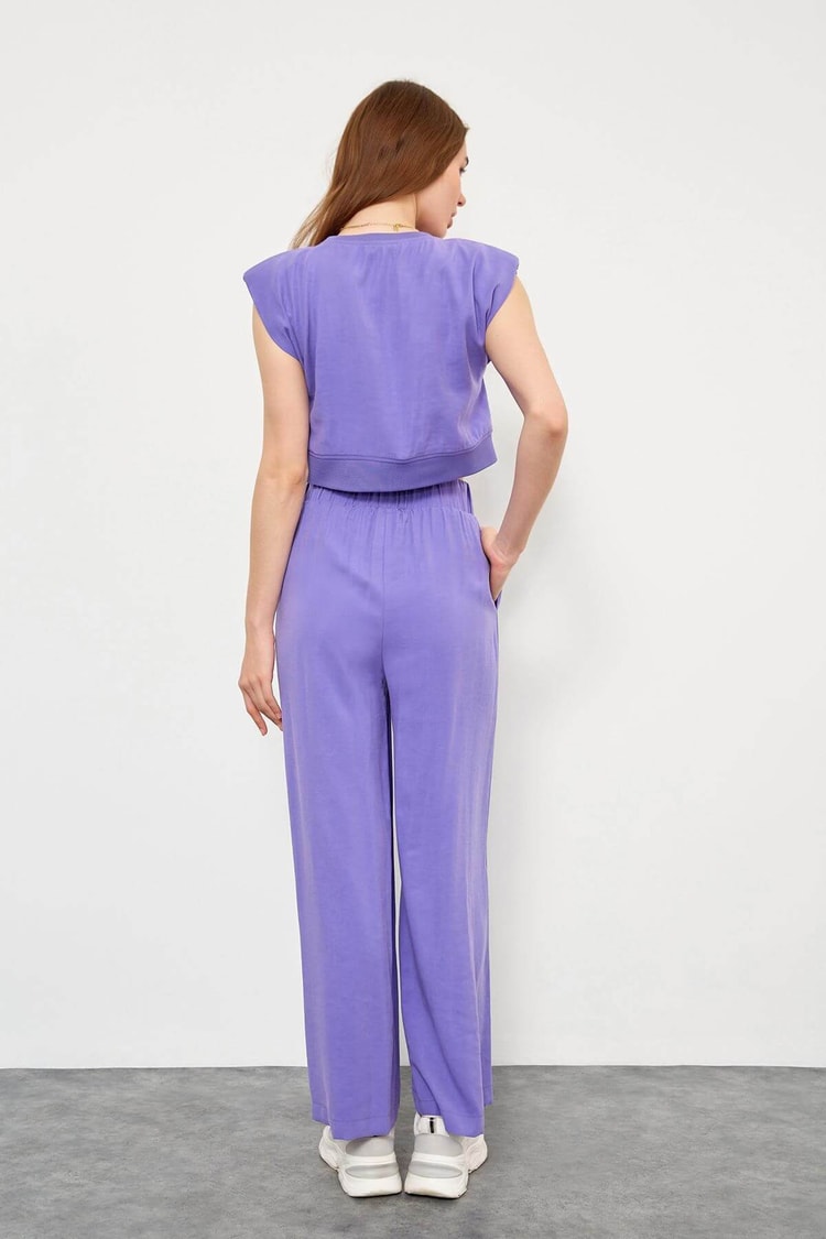 Mor Yüksek Bel Pantolon Vatkalı Crop Top TakımST050S60065001