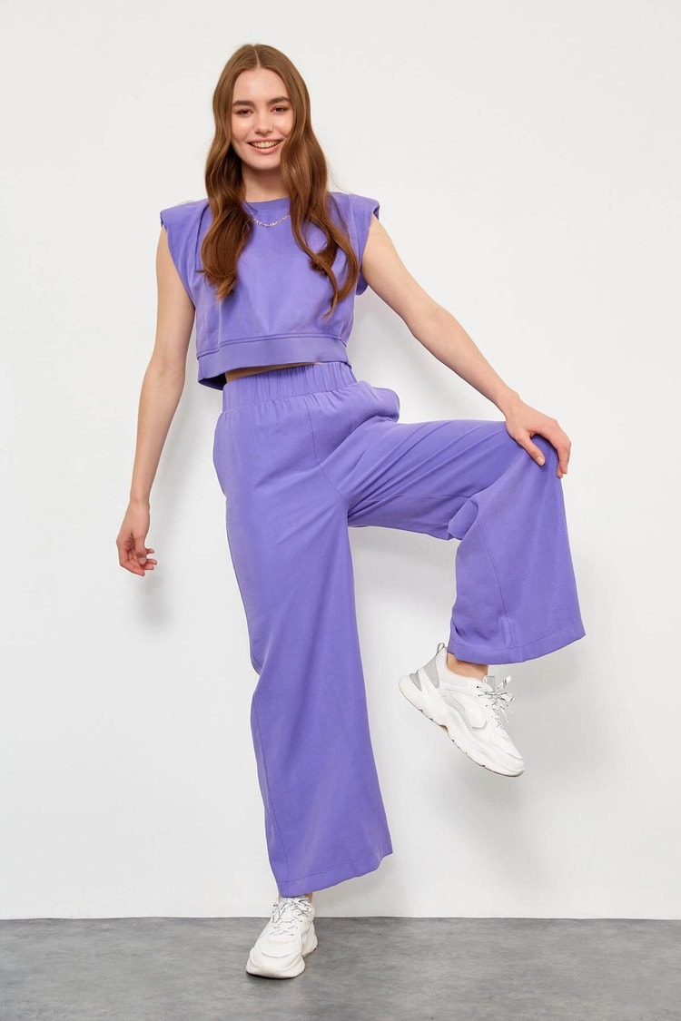 Mor Yüksek Bel Pantolon Vatkalı Crop Top TakımST050S60065001