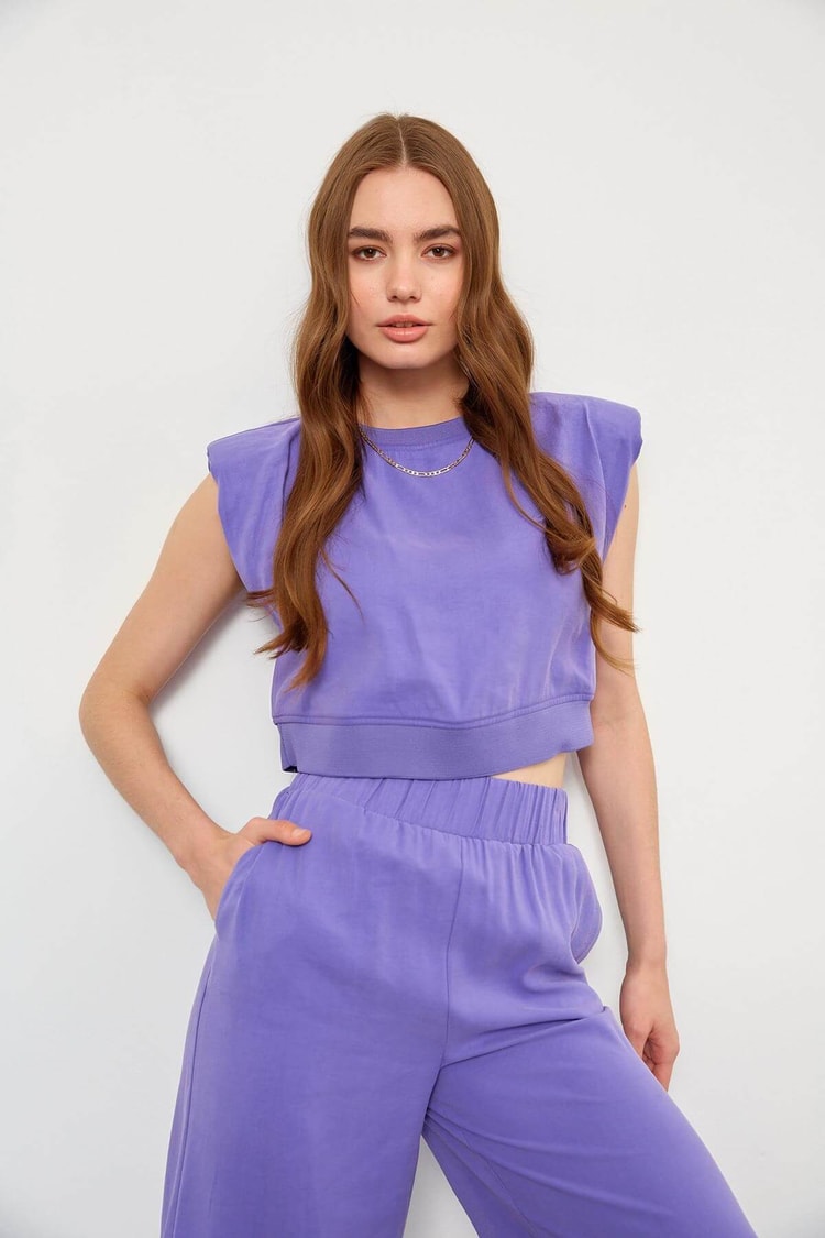 Mor Yüksek Bel Pantolon Vatkalı Crop Top TakımST050S60065001