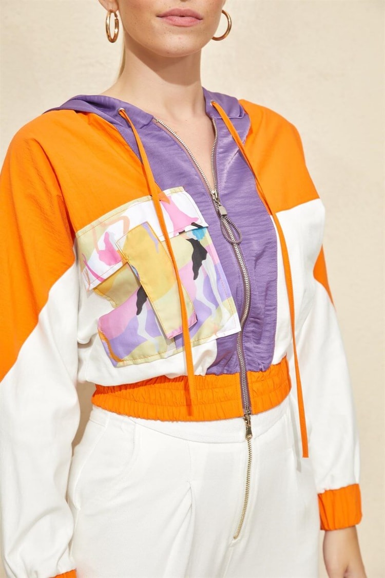 Mor/Oranj Fermuarlı Kapüşonlu SweatshirtST060S72116001