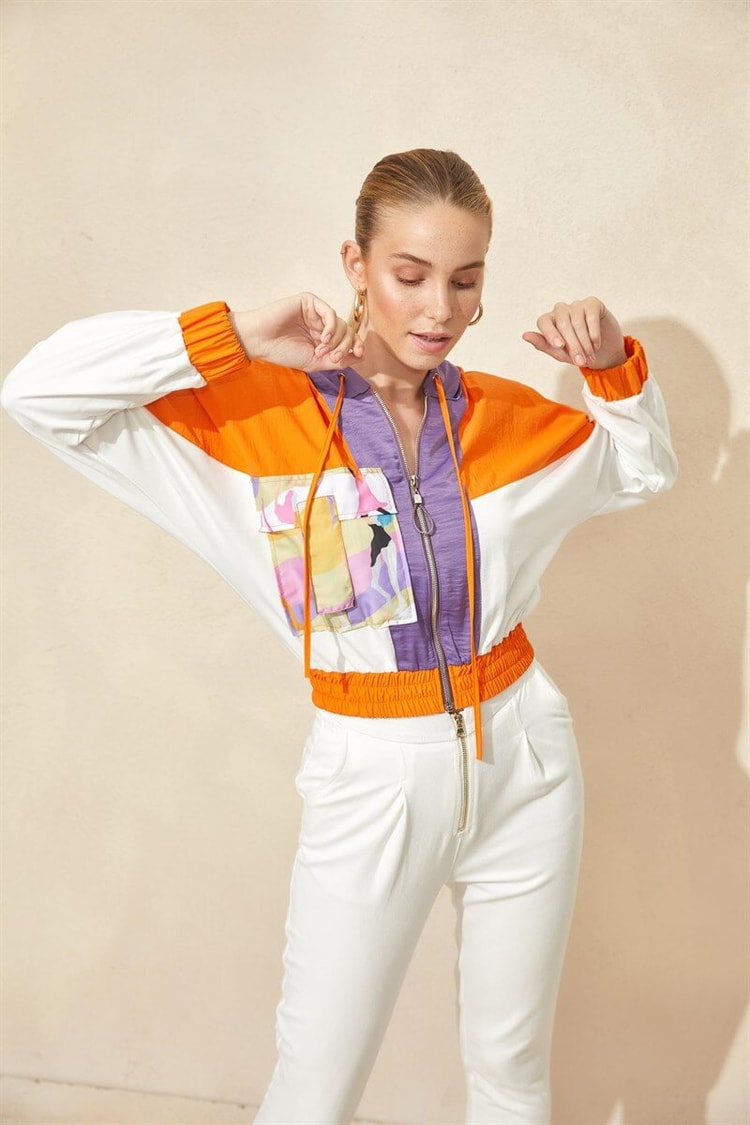 Mor/Oranj Fermuarlı Kapüşonlu SweatshirtST060S72116001